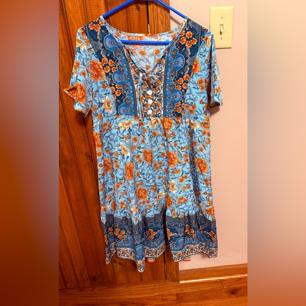 SHEIN Floral Dress in Blue and Orange